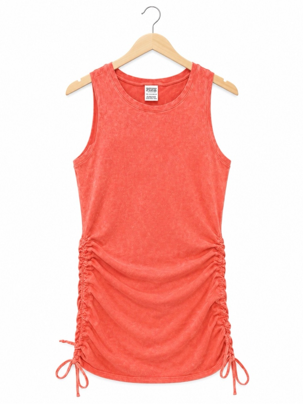 VS PINK Coral Orange Mineral Wash beachy drawstring Ruched Mini tank Dress XL